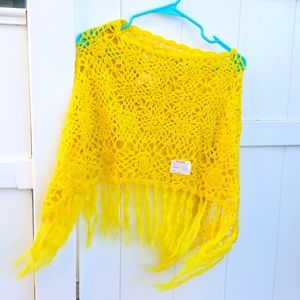 Yellow knit poncho